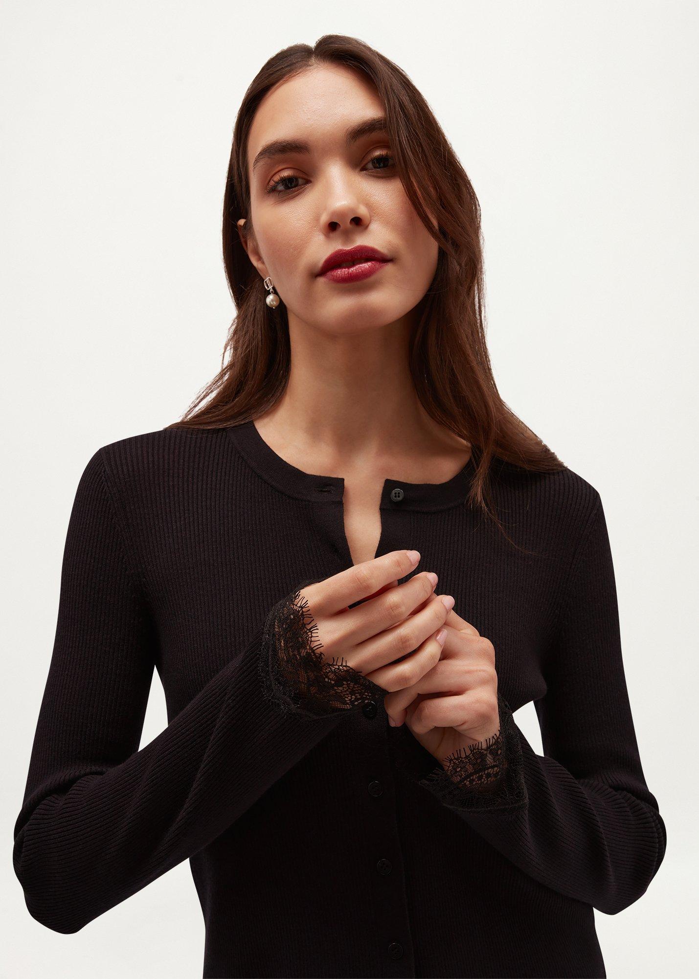 Suri Lace Cardigan, Black, hi-res