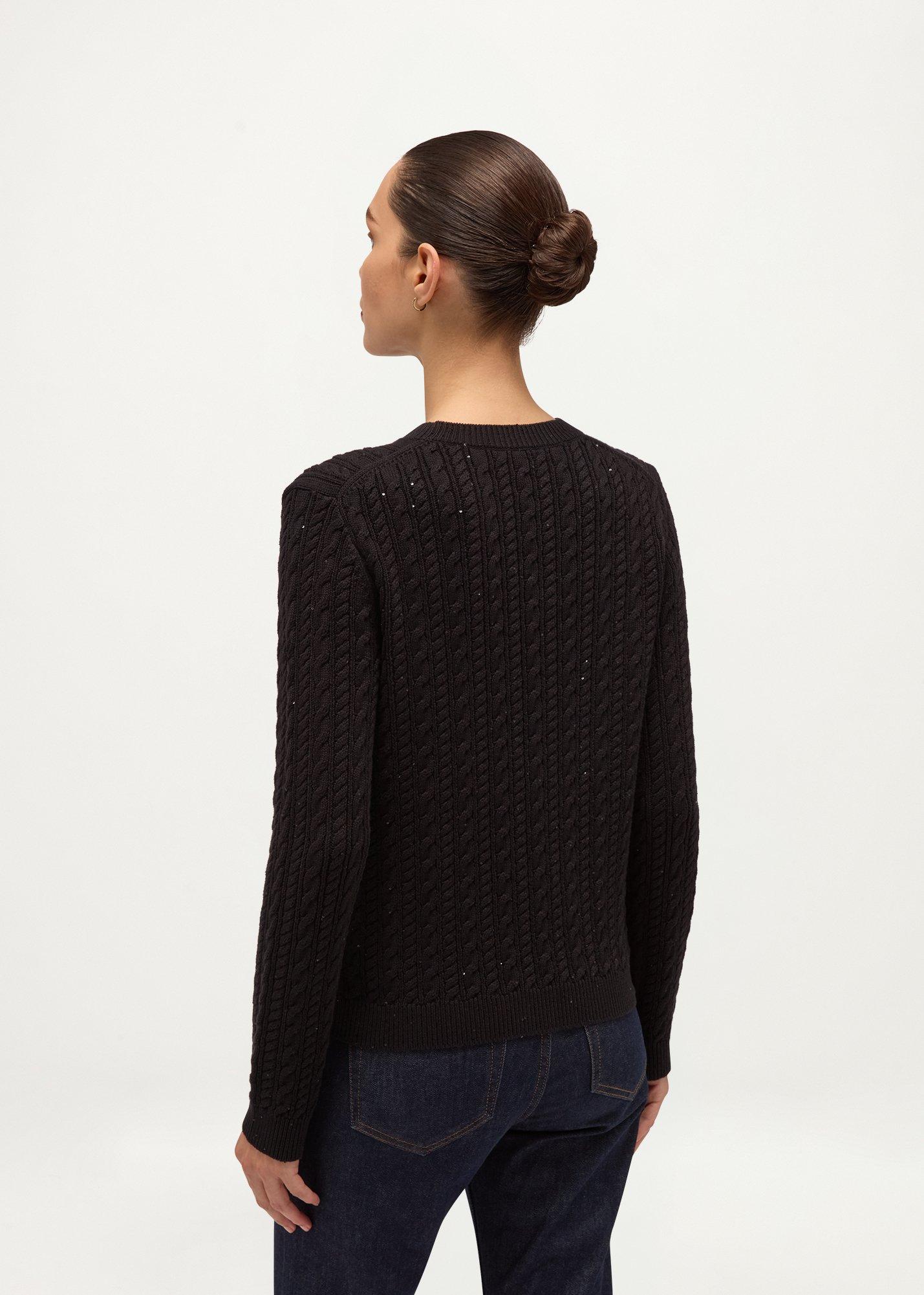 Lennon Cable Sequin Jumper With Cotton, Black, hi-res