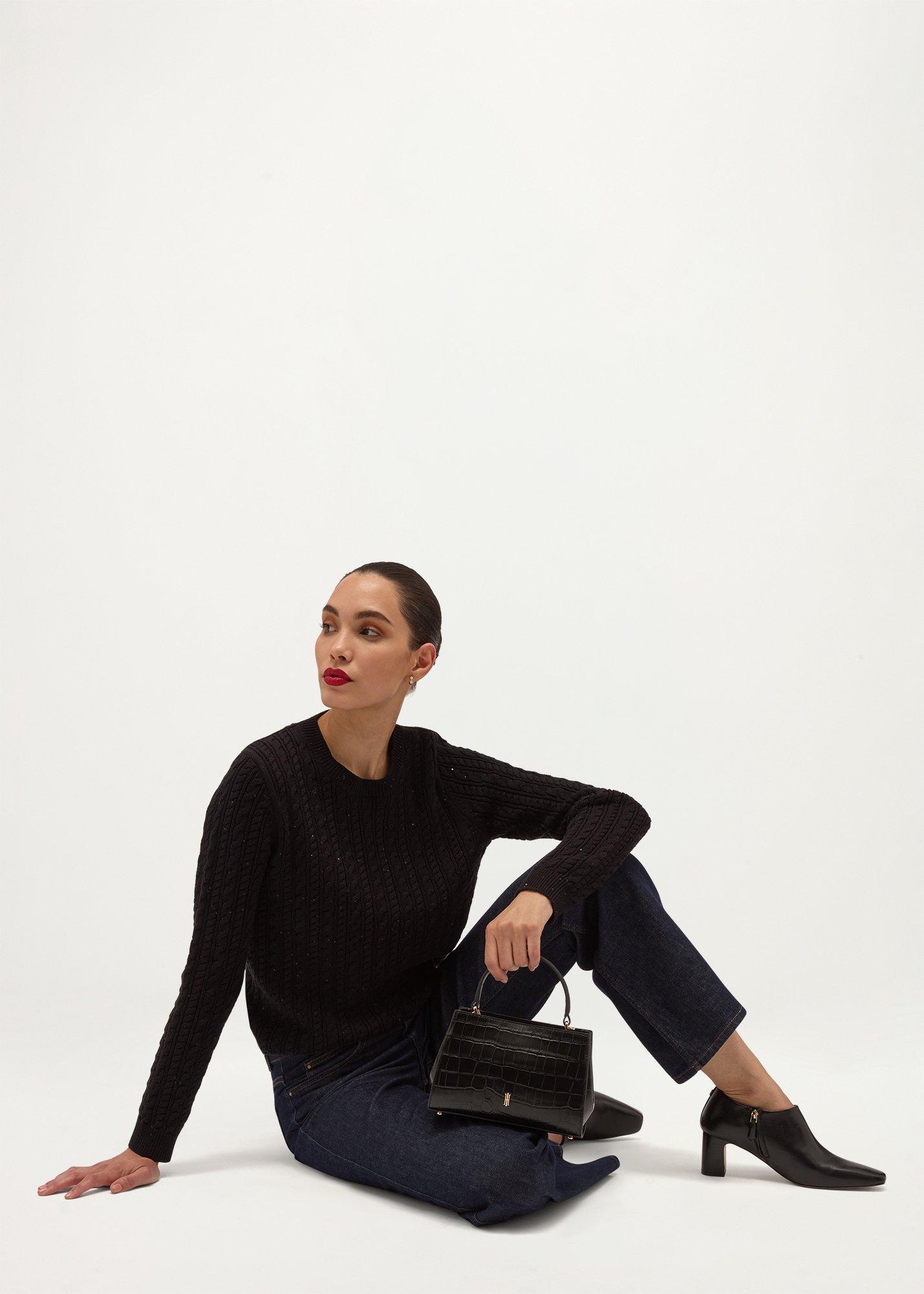 Lennon Cable Sequin Jumper With Cotton, Black, hi-res