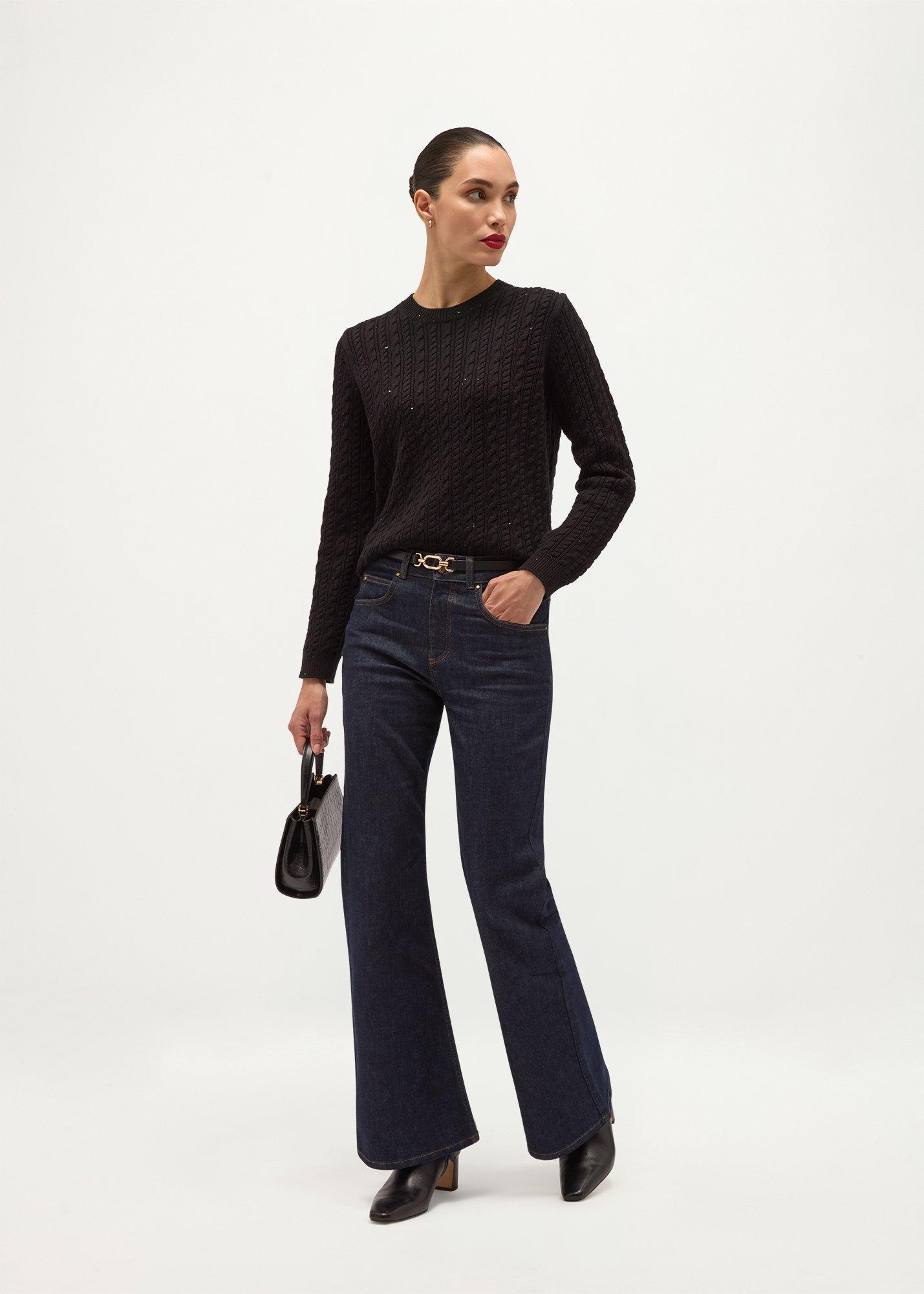 Lennon Cable Sequin Jumper With Cotton, Black, hi-res