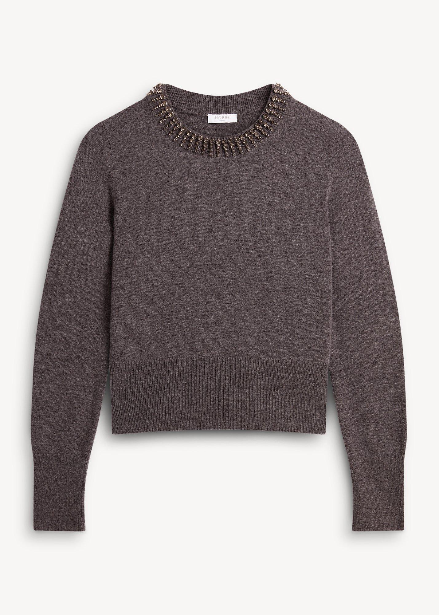 Lindie Embellished Jumper With Wool, Charcoal Grey, hi-res