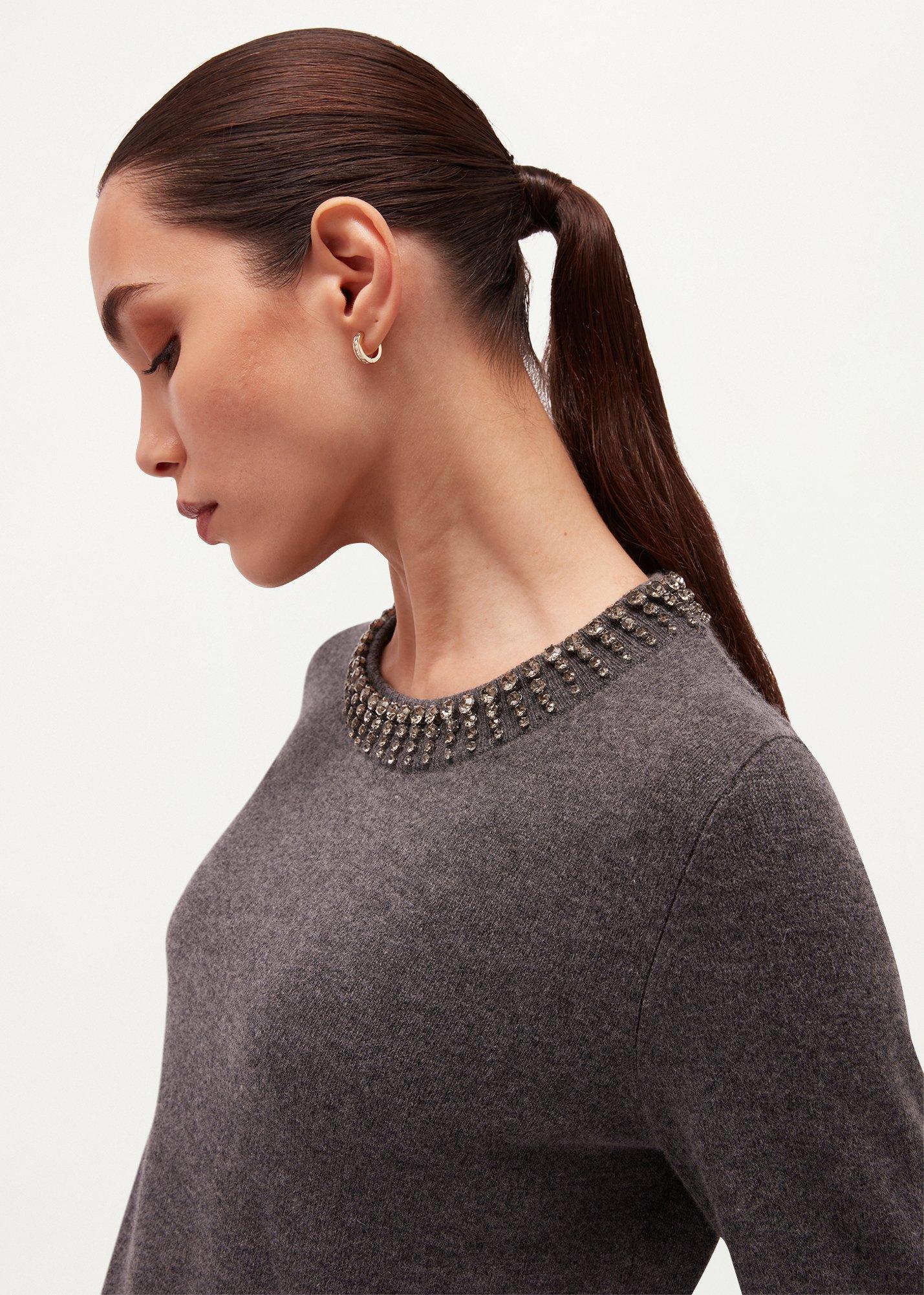 Lindie Embellished Jumper With Wool, Charcoal Grey, hi-res