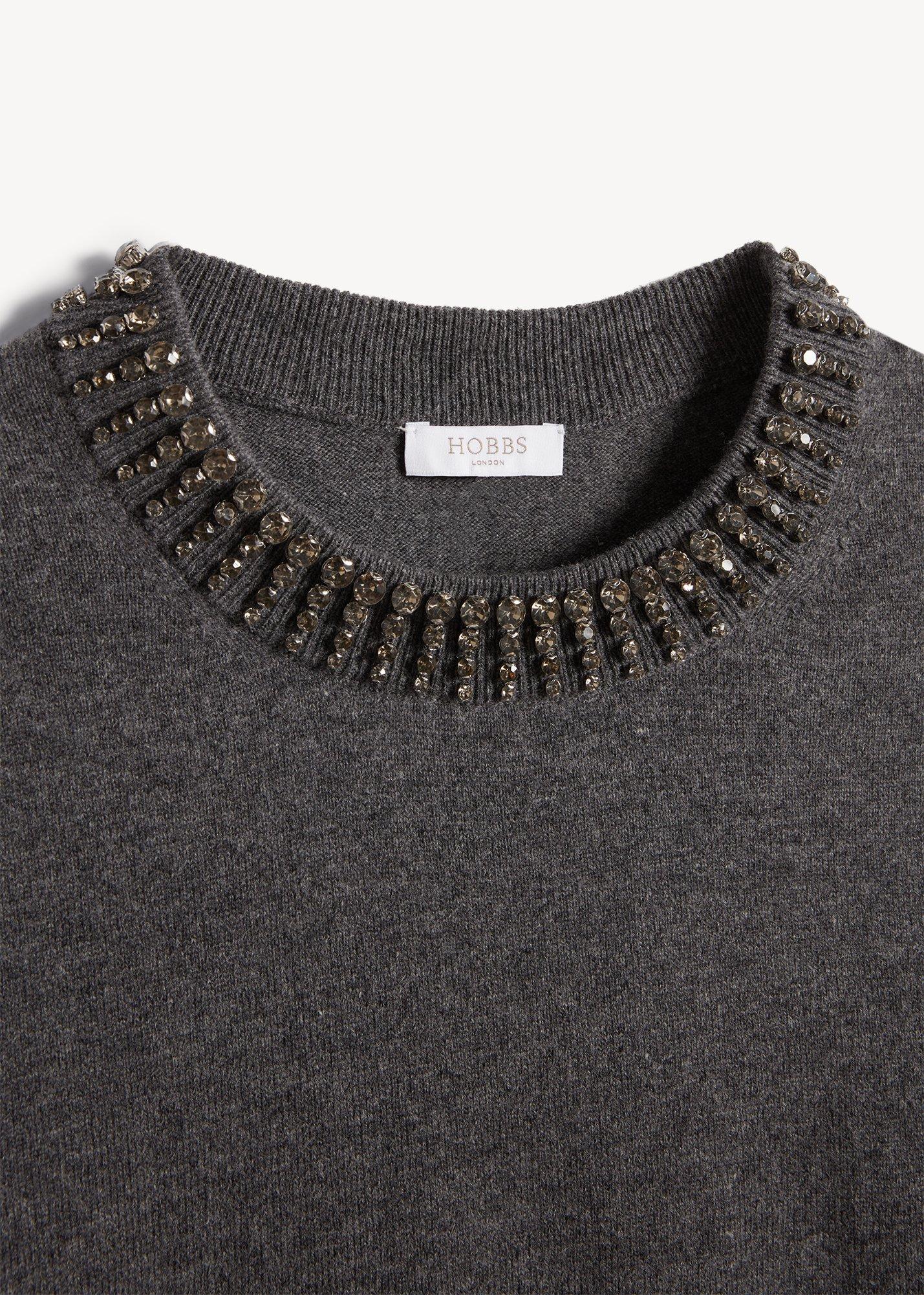 Lindie Embellished Jumper With Wool, Charcoal Grey, hi-res