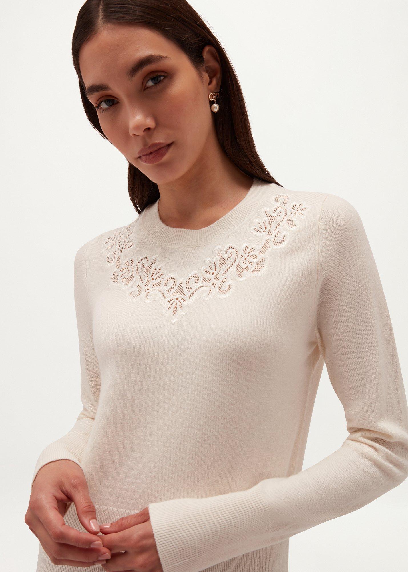 Rue Lace Insert Jumper, Warm Ivory, hi-res