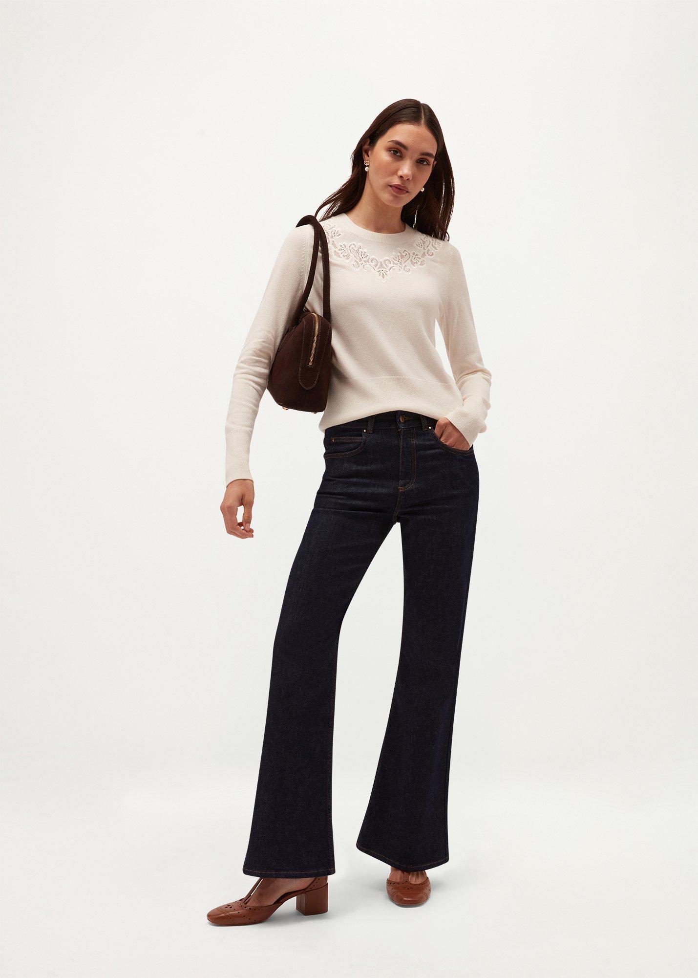 Rue Lace Insert Jumper, Warm Ivory, hi-res