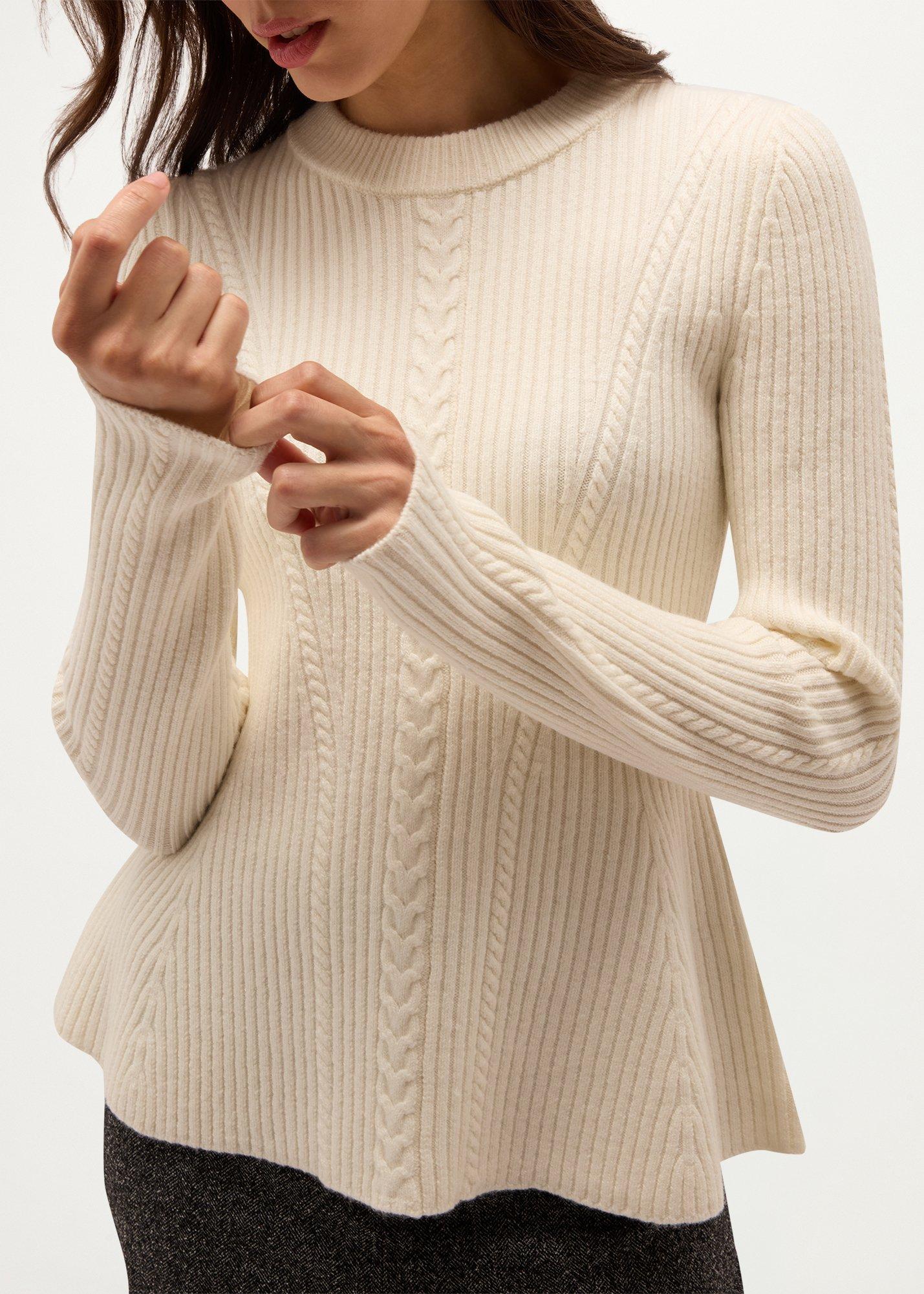 Lucie Cable Peplum Jumper, Ivory, hi-res