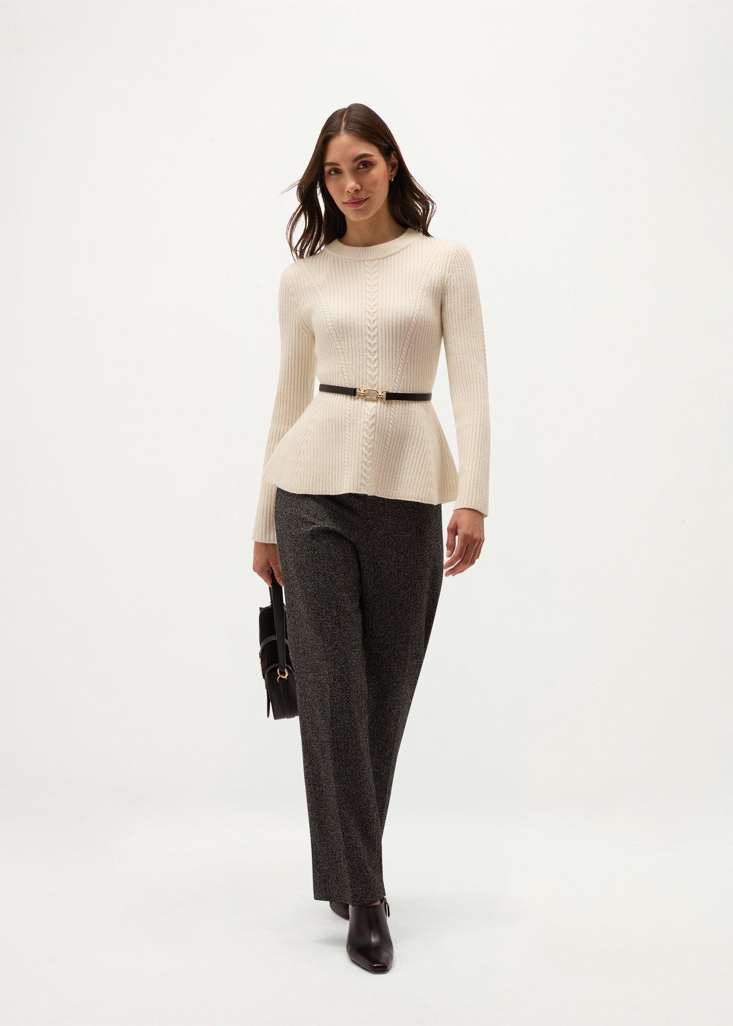 Lucie Cable Peplum Jumper, Ivory, hi-res