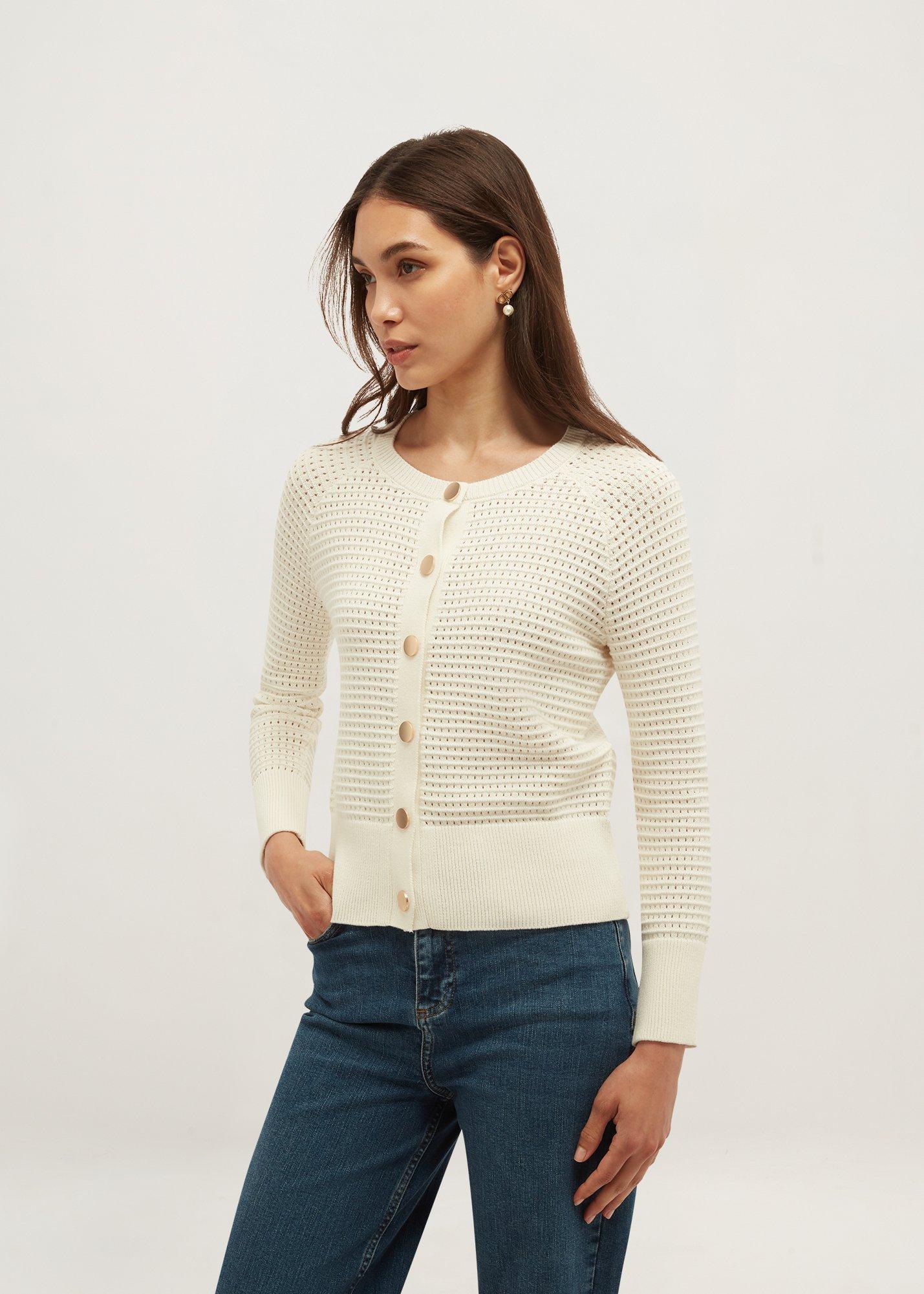 Florian Cotton Cardigan, Ivory, hi-res