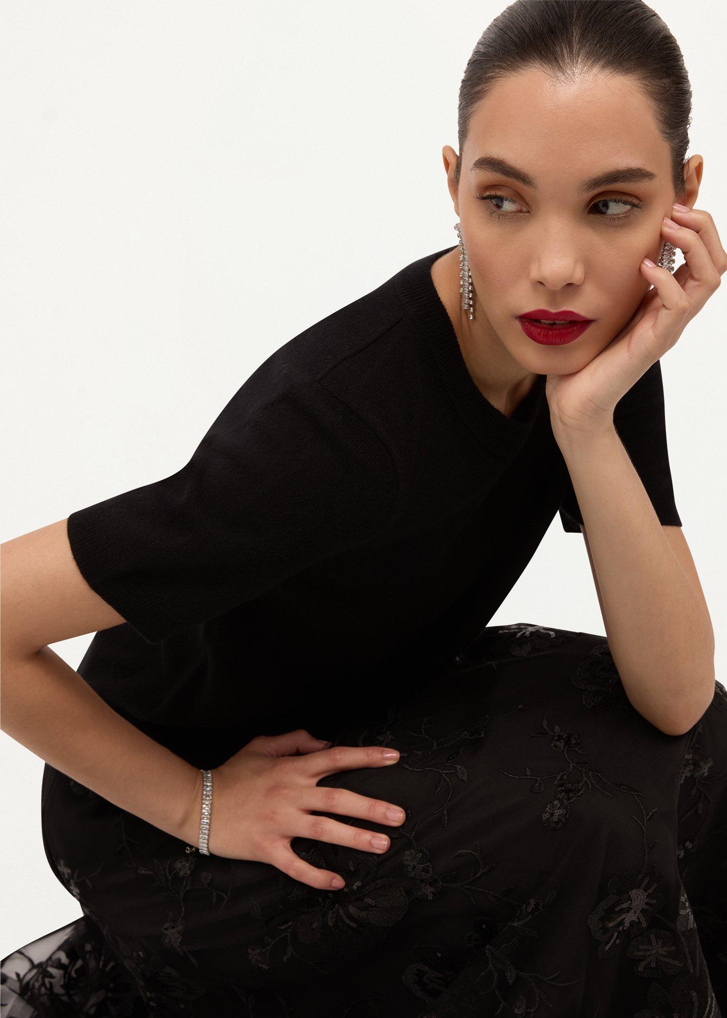 Kimmi Short Sleeve Wool Cashmere Jumper, Black, hi-res