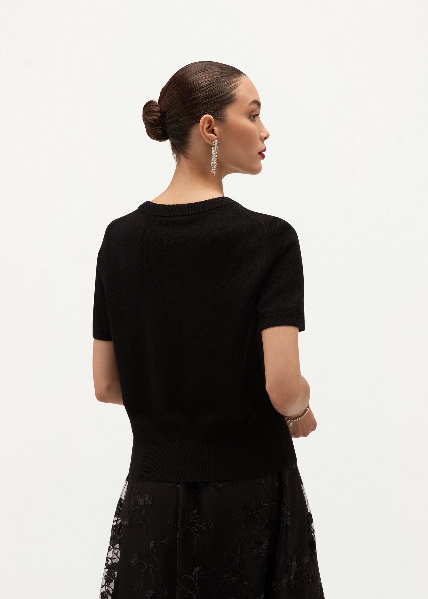 Kimmi Short Sleeve Wool Cashmere Jumper, Black, hi-res