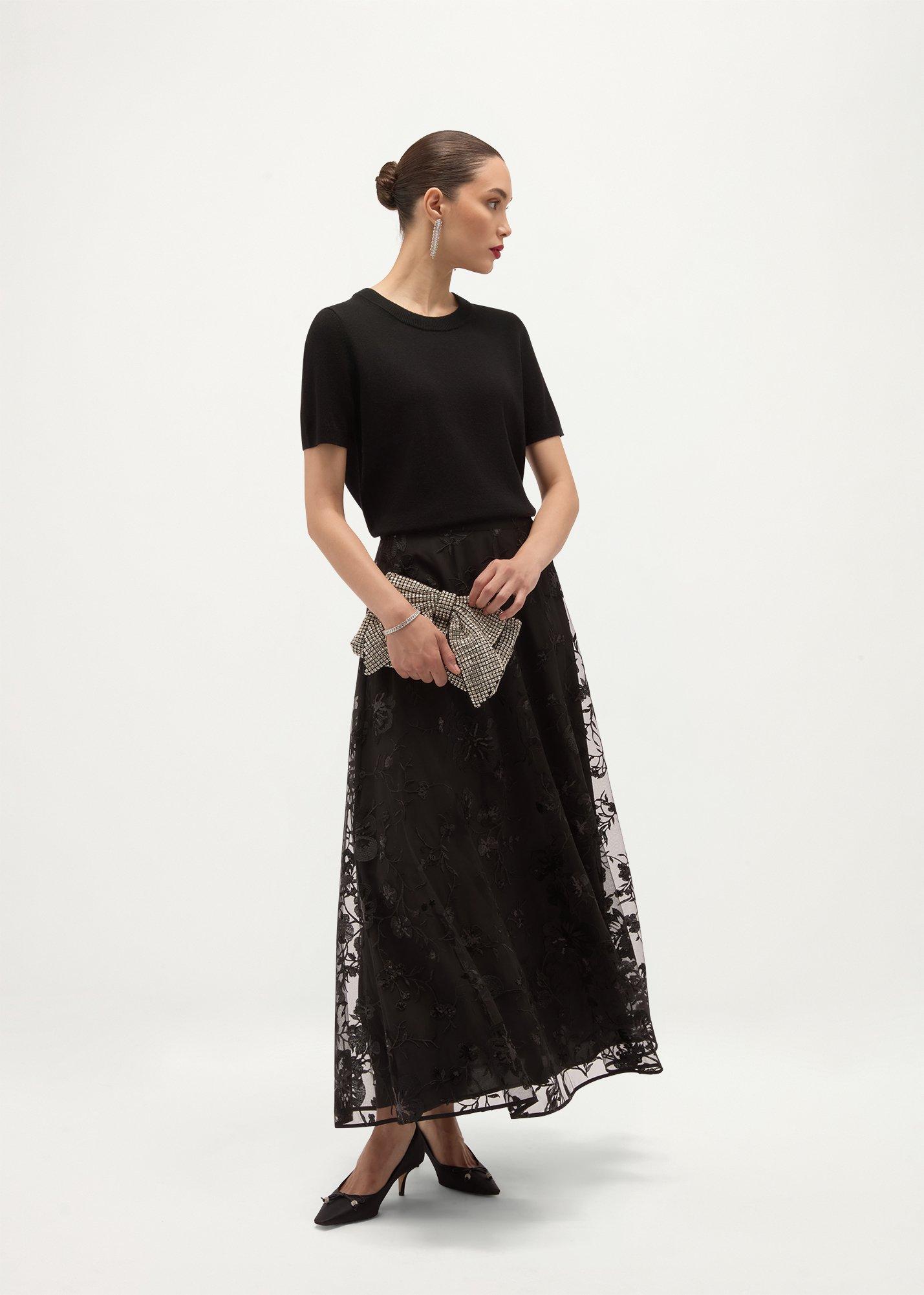 Kimmi Short Sleeve Wool Cashmere Jumper, Black, hi-res