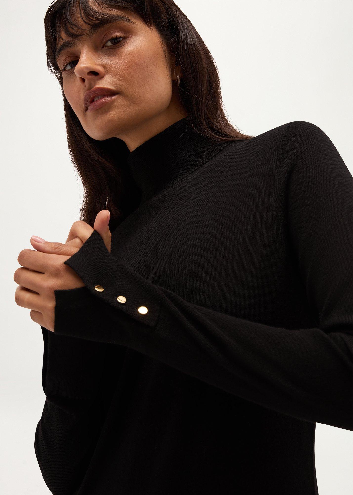 Lara Merino Rollneck Jumper, Black, hi-res
