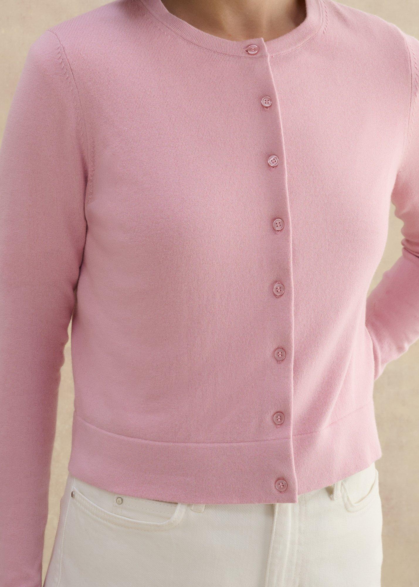 Michelle Cotton Blend Cardigan , Vintage Pink, hi-res