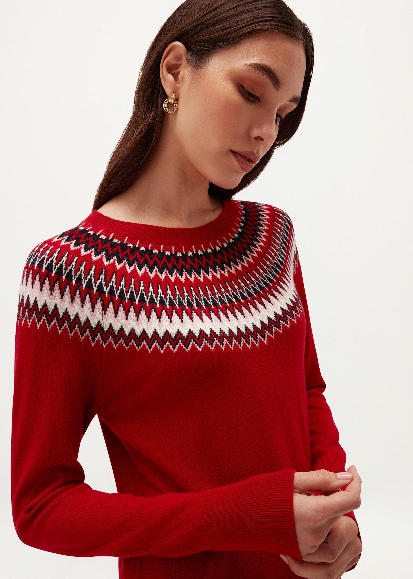 Greta Fairisle Jumper, Red Pink, hi-res