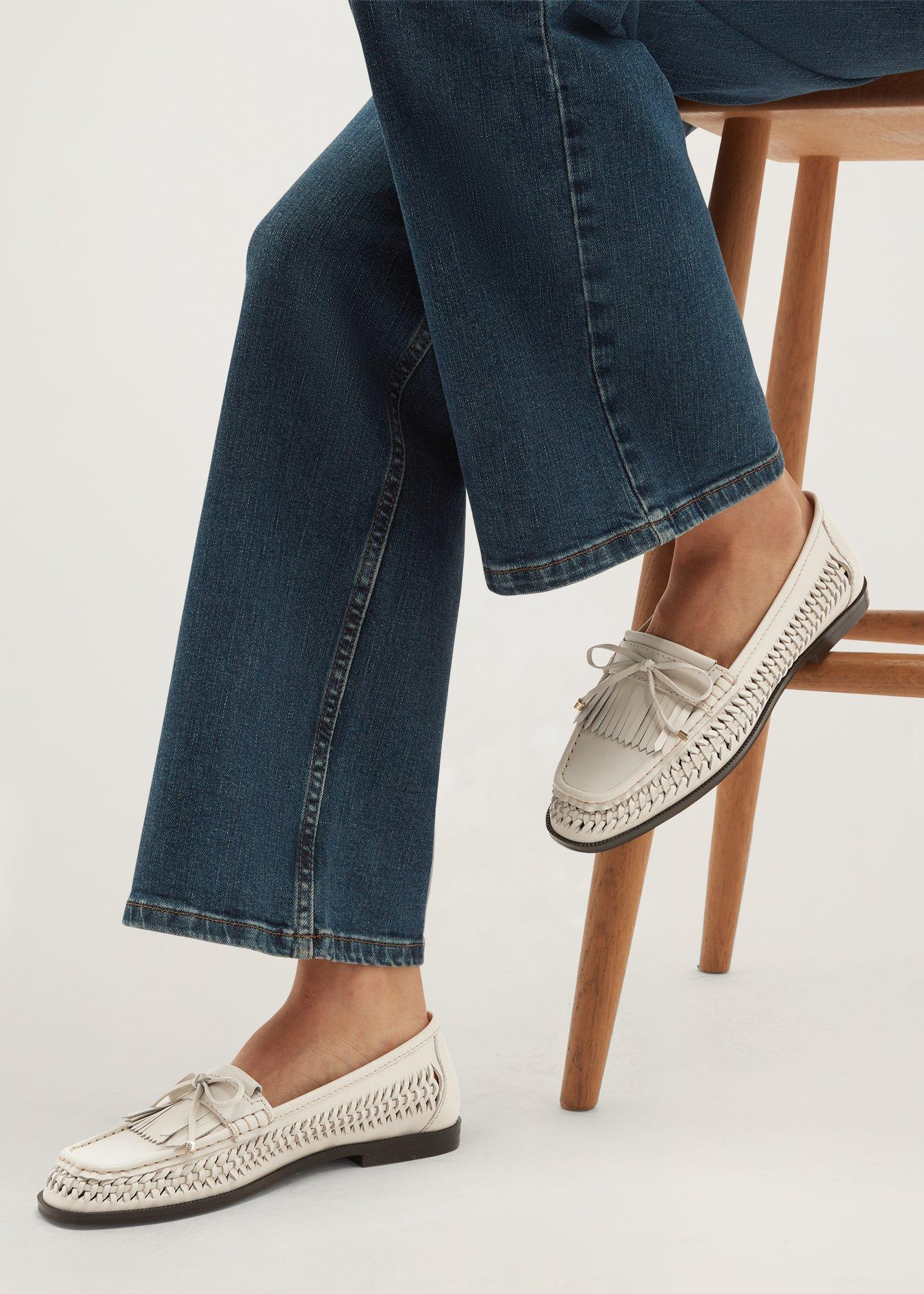 Darcy Woven Leather Loafers, Warm Ivory, hi-res