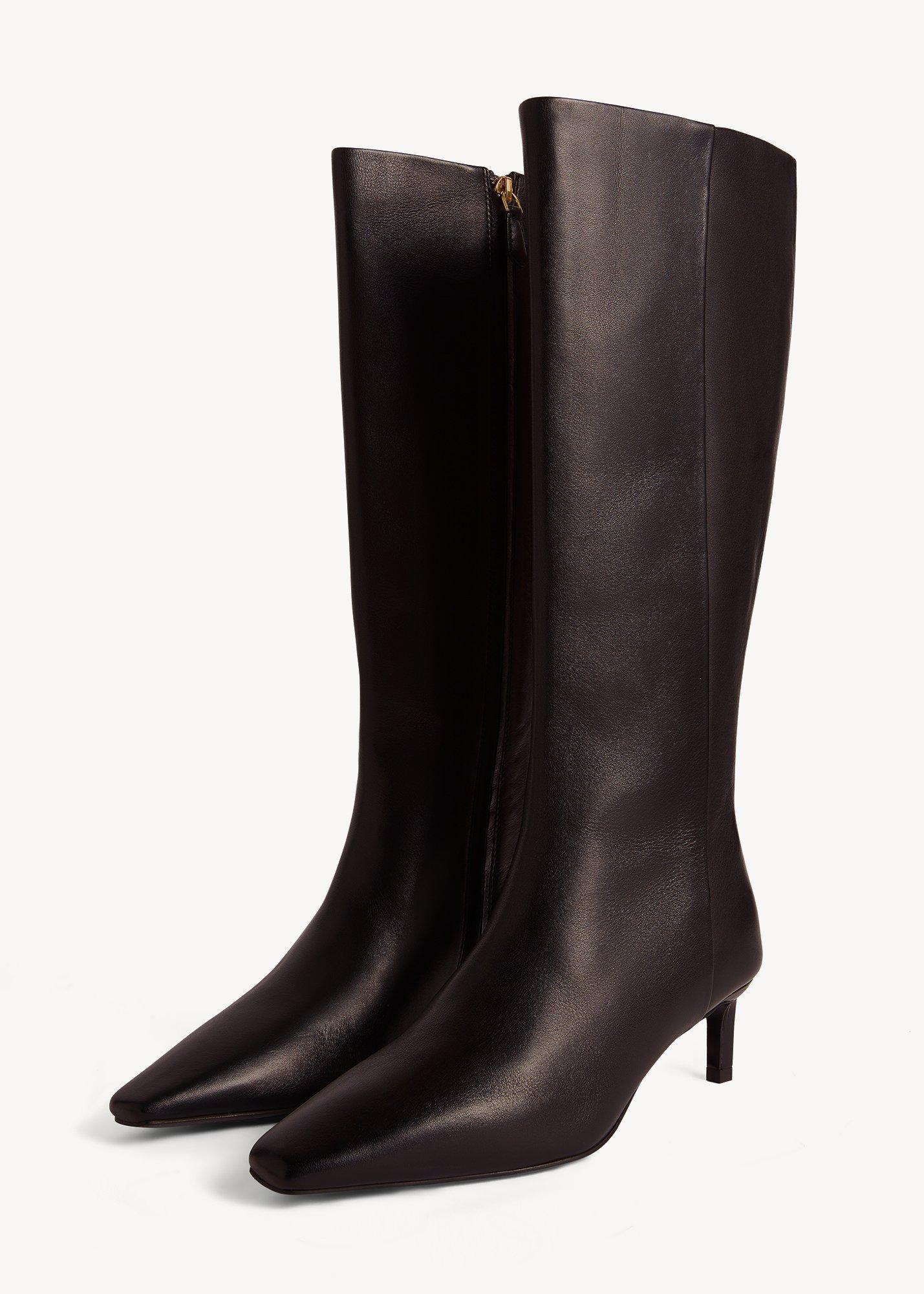 Grace Leather Knee Boots, Black, hi-res