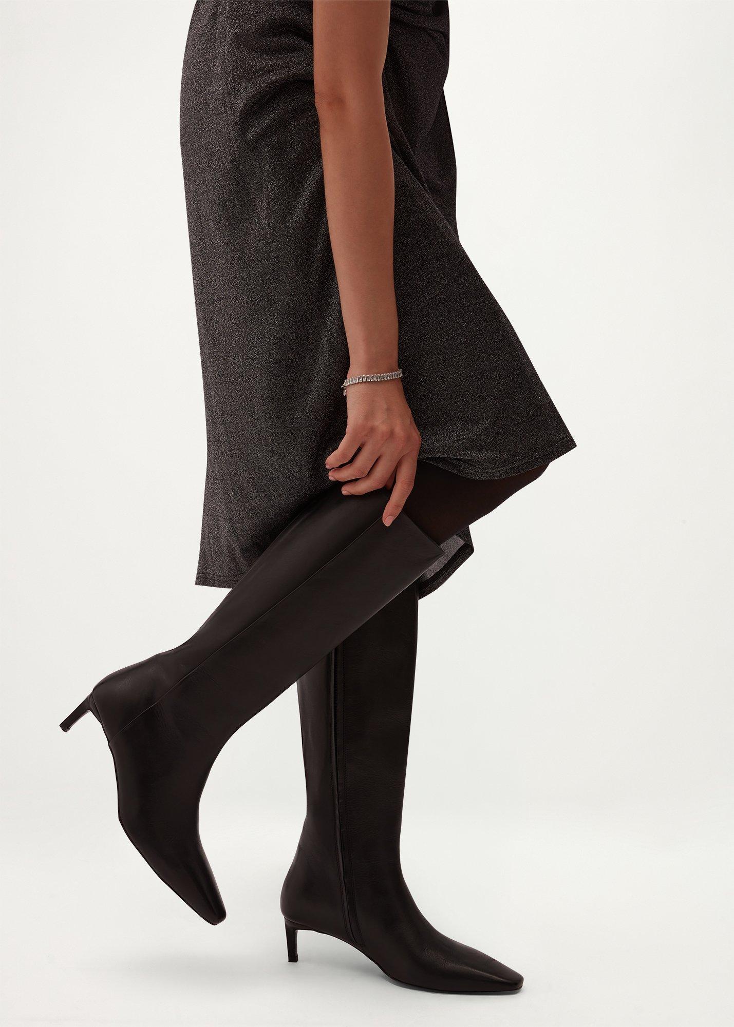 Grace Leather Knee Boots, Black, hi-res