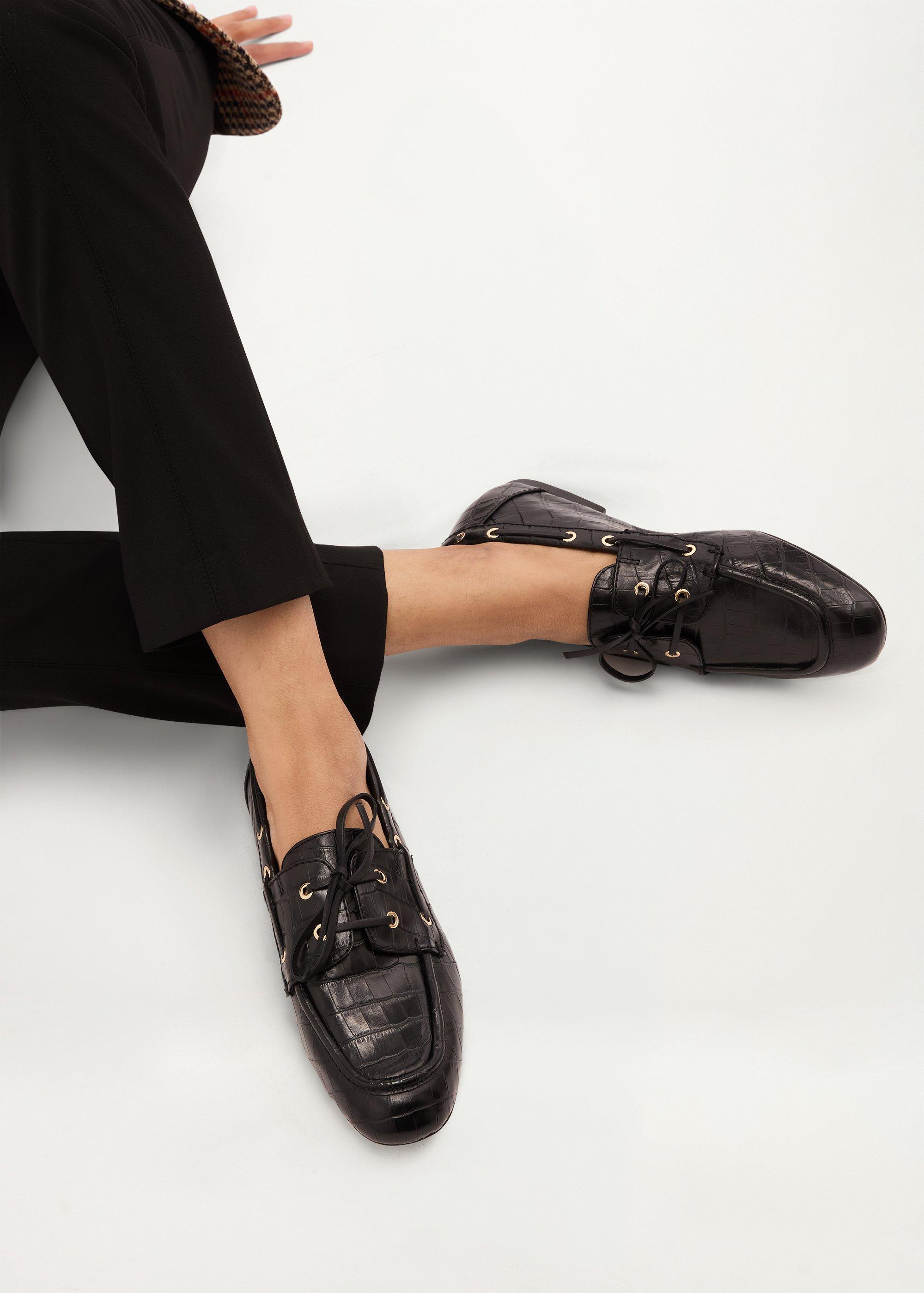 Yasmine Leather Loafers, Black, hi-res
