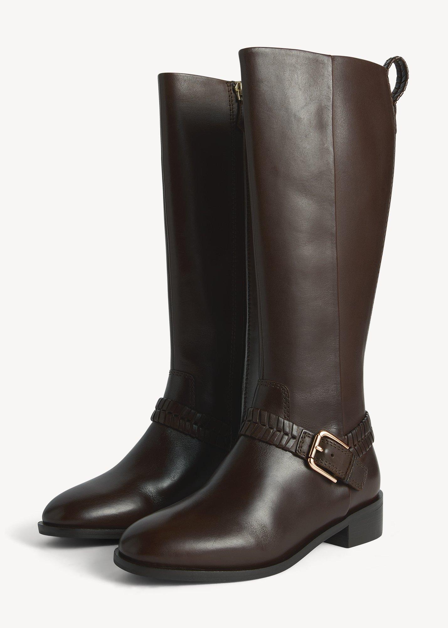 Frankie Leather Knee Boots, Alder Brown, hi-res