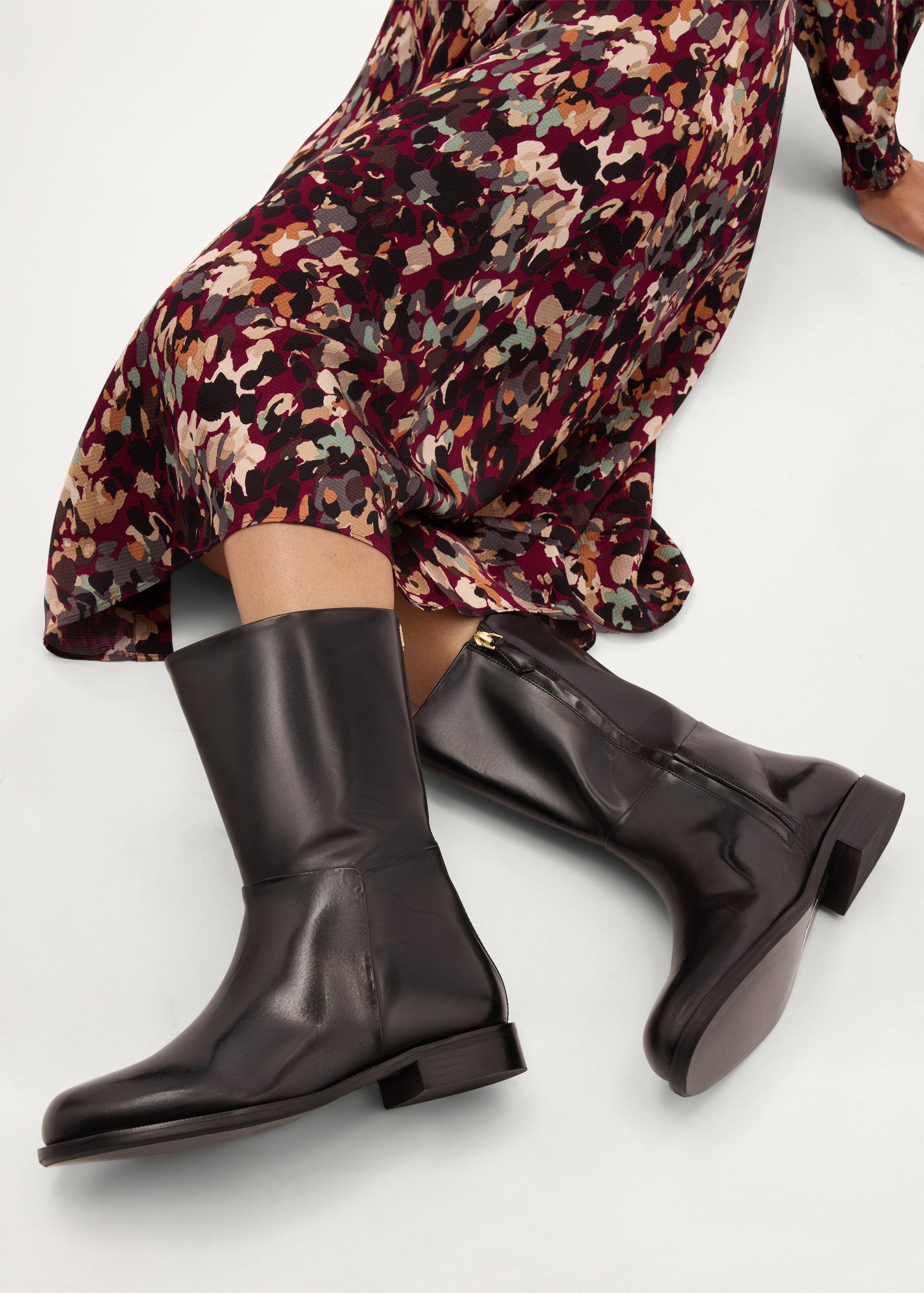 Dani Leather Ankle Boots, Black, hi-res