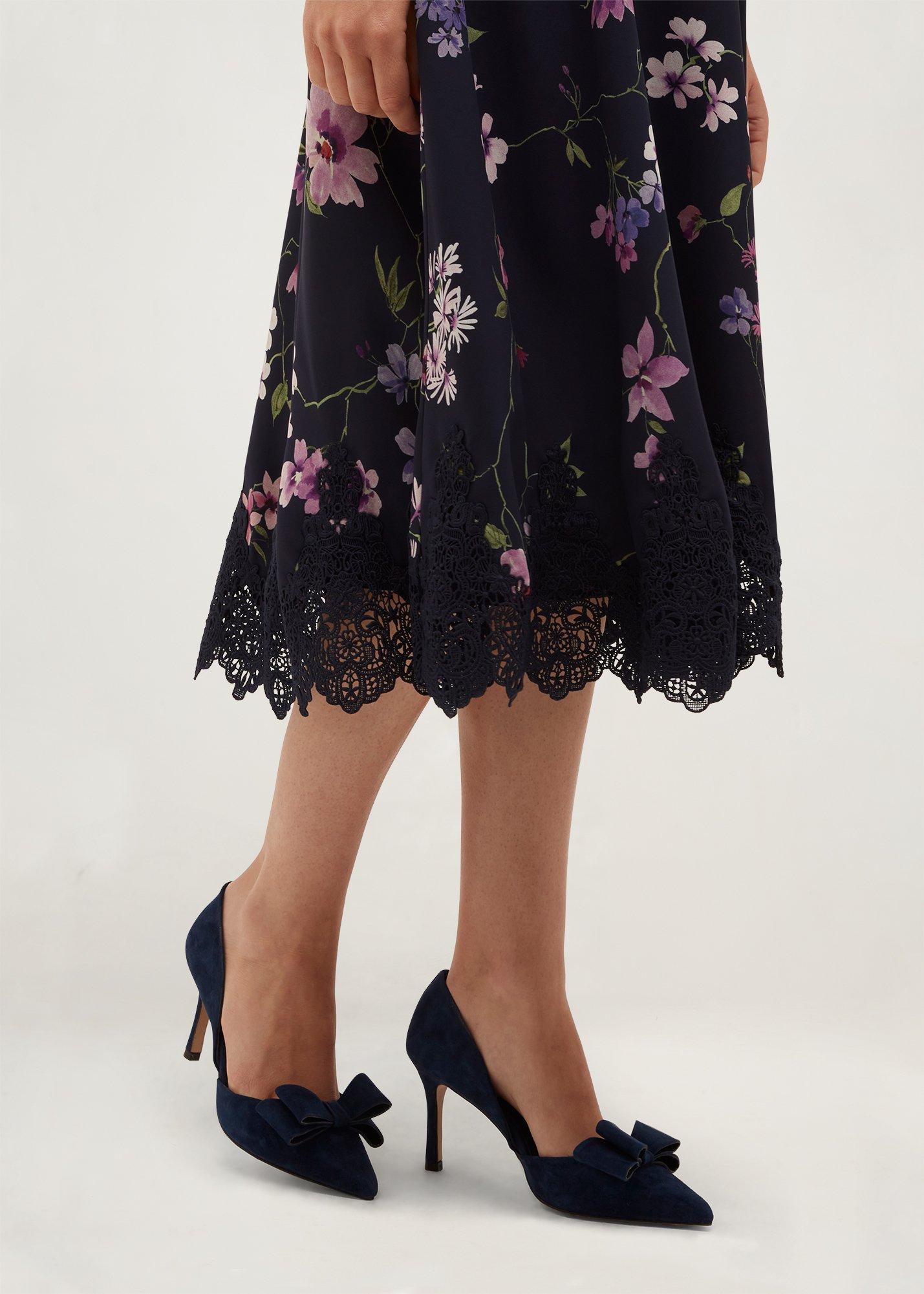 Elva Suede Bow Courts, Midnight Navy, hi-res