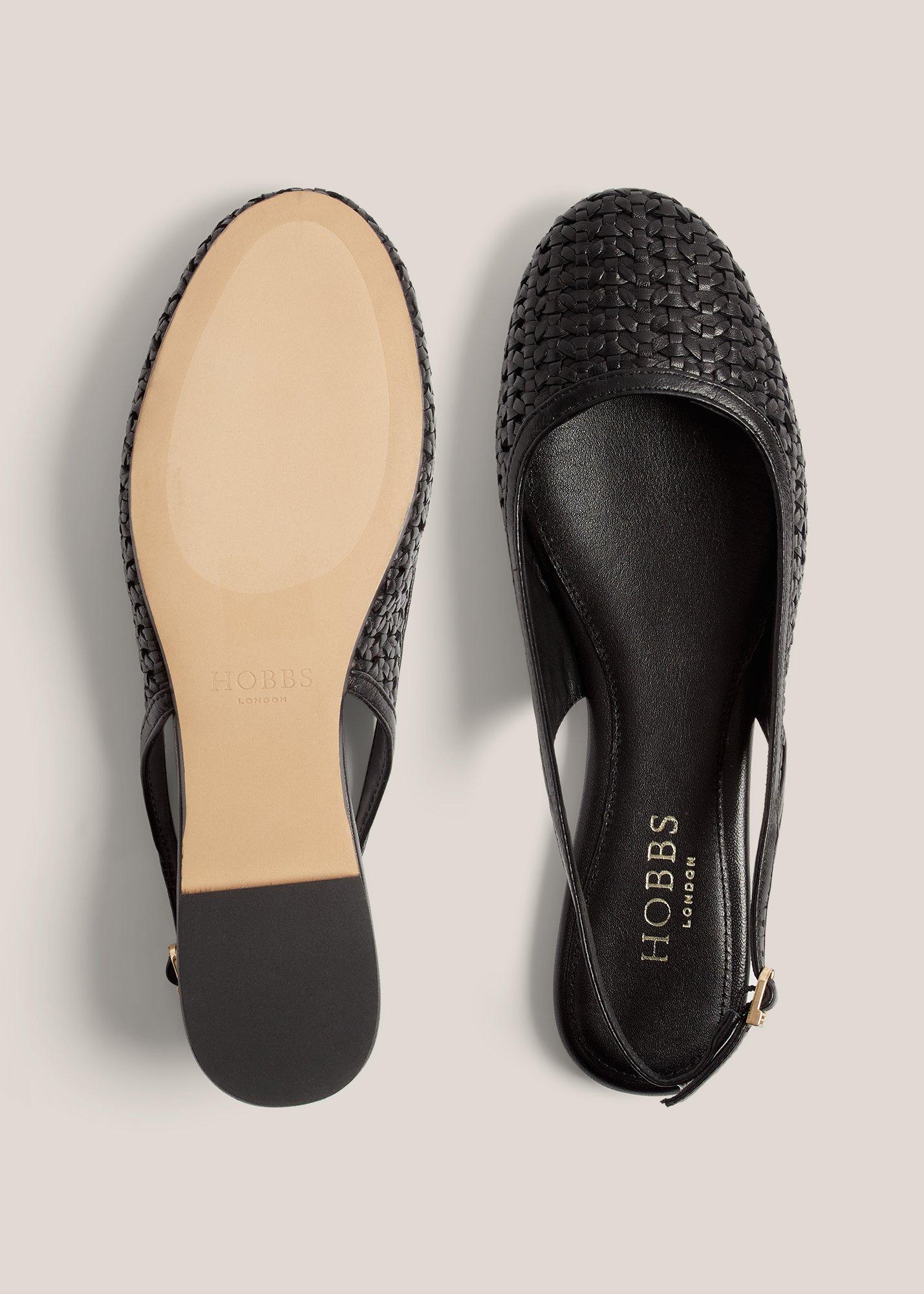 Georgia Woven Leather Flat Slingbacks, Black, hi-res