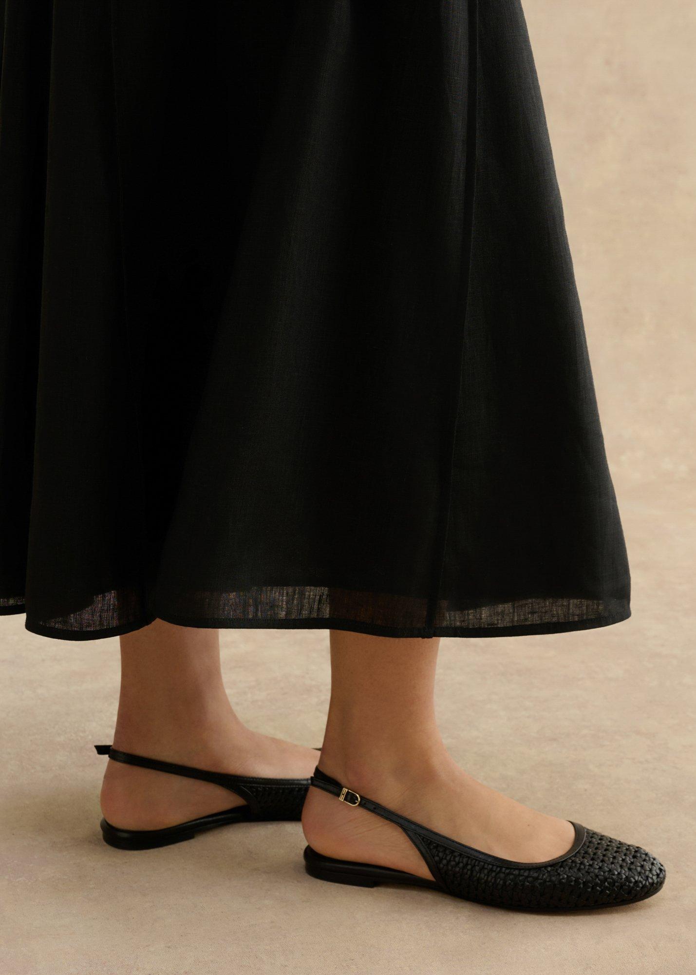 Georgia Woven Leather Flat Slingbacks, Black, hi-res