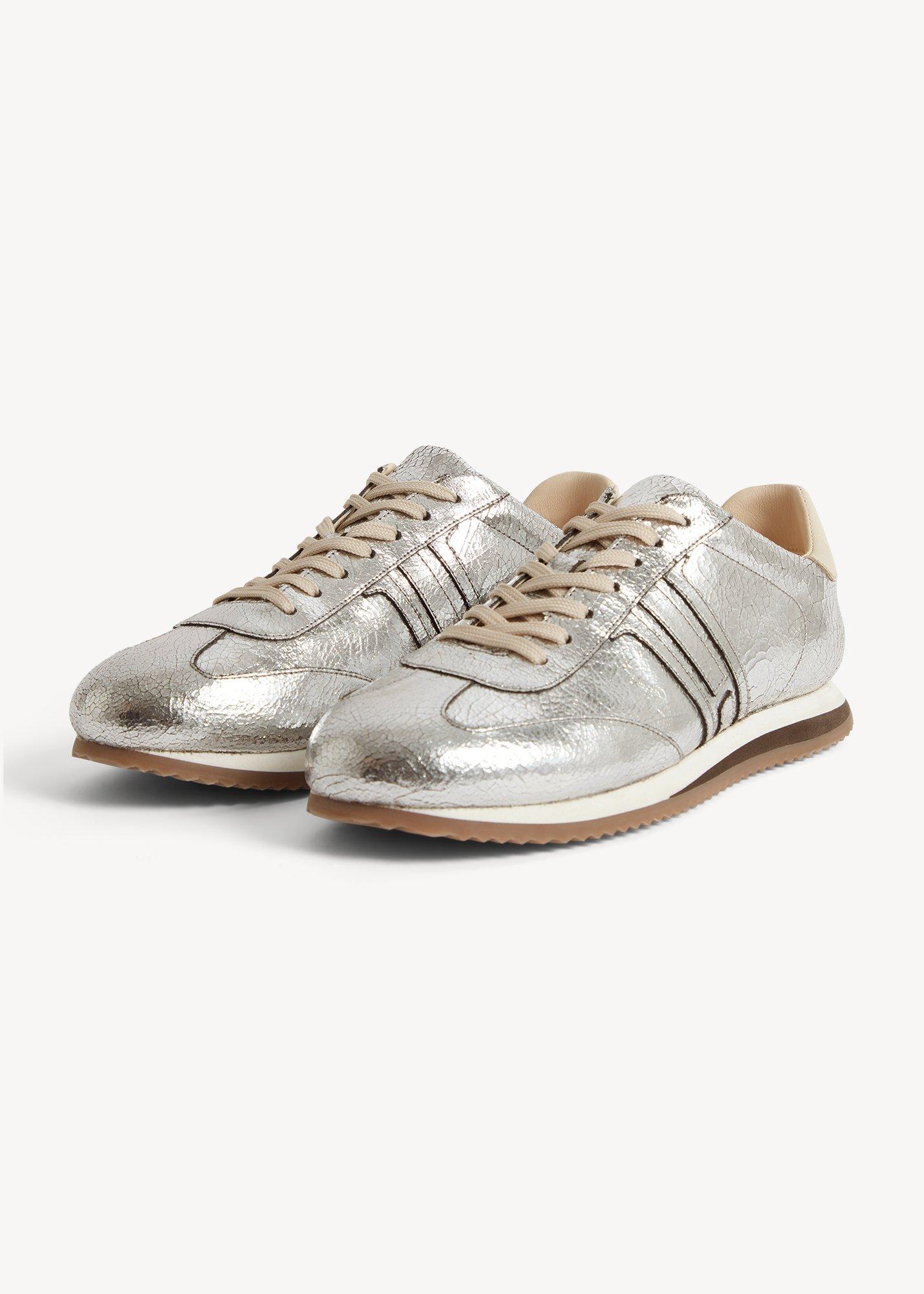 Sofie Leather Trainers, Silver, hi-res