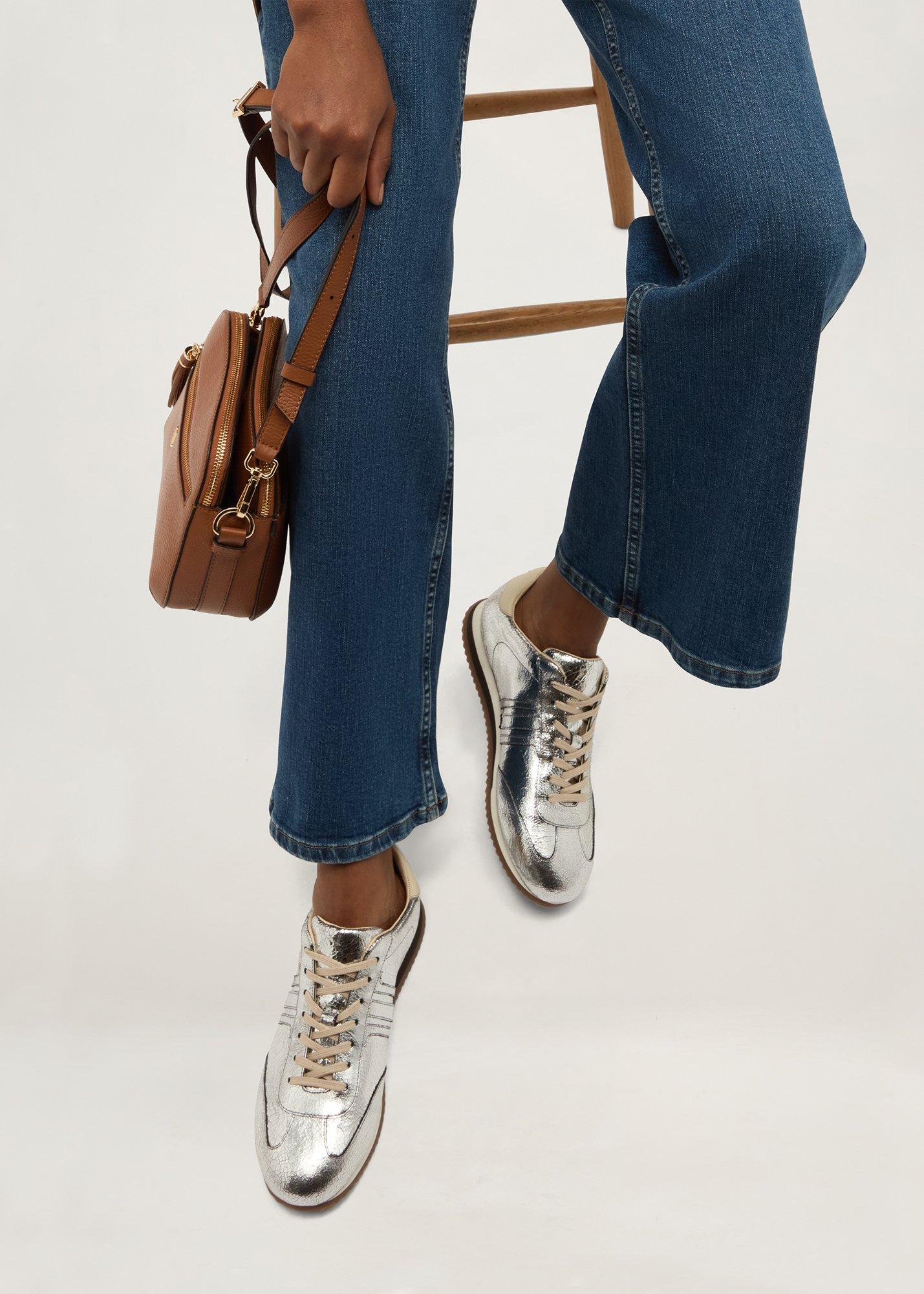Sofie Leather Trainers, Silver, hi-res