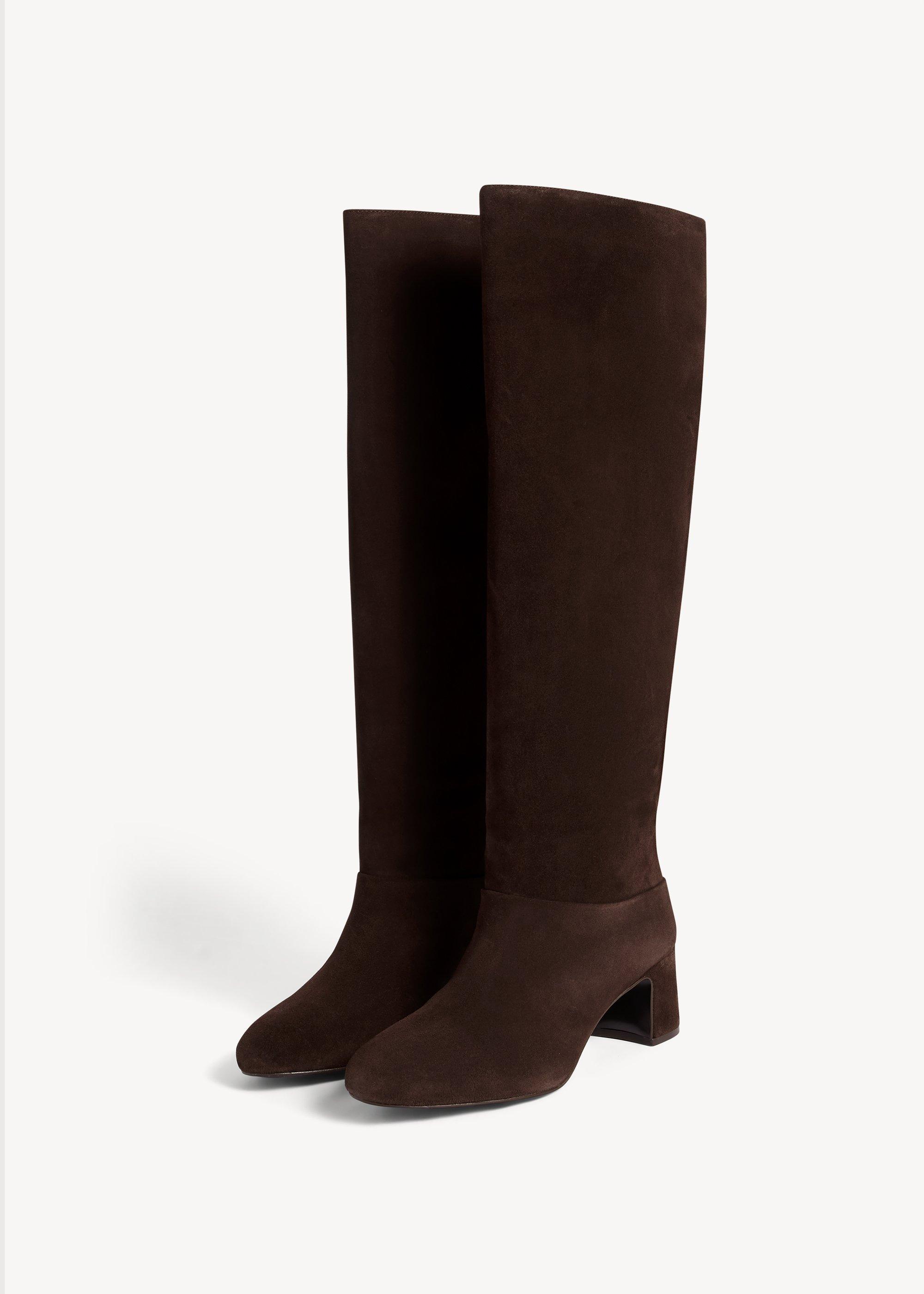 Caroline Suede Knee Boots, Alder Brown, hi-res