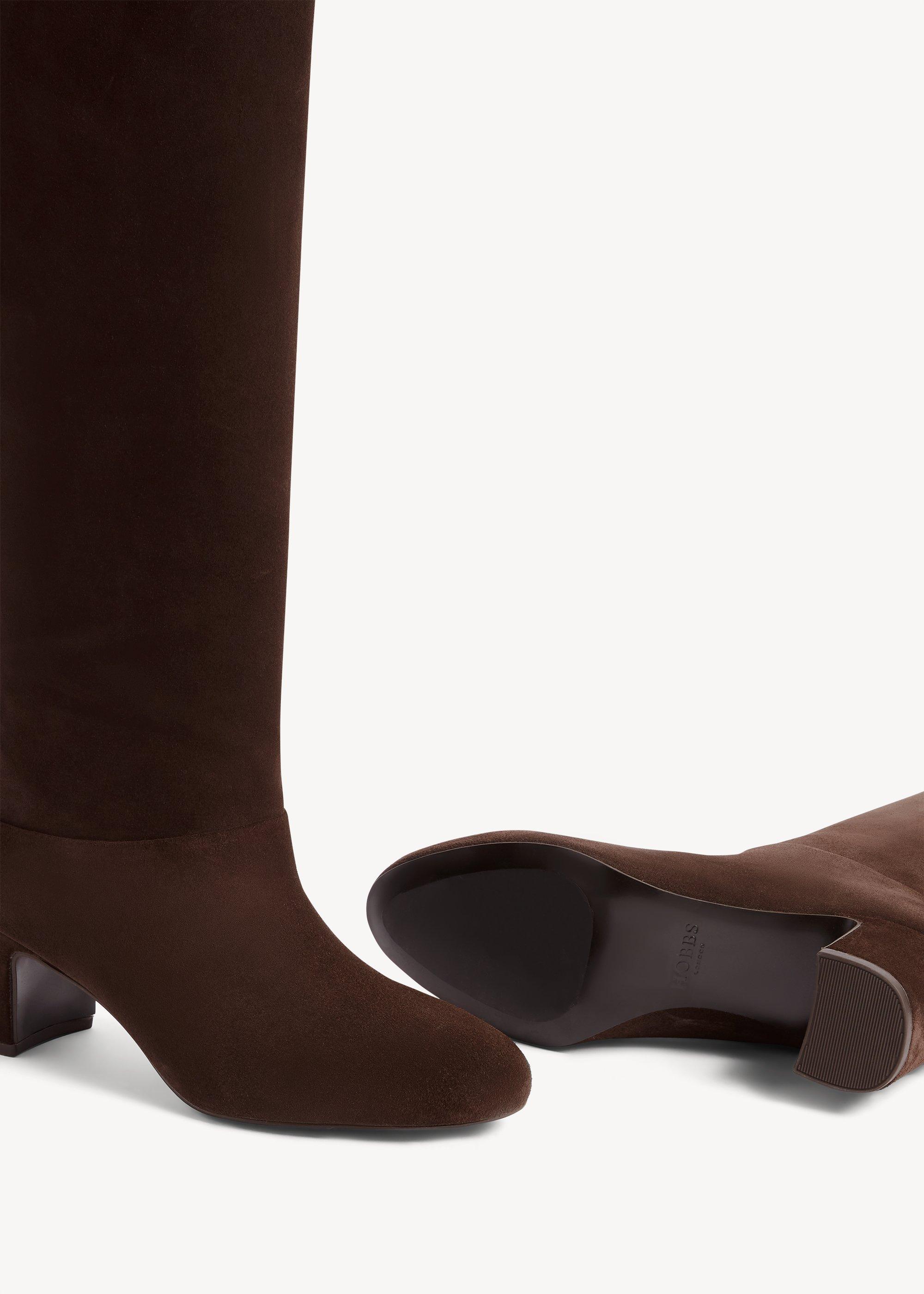 Caroline Suede Knee Boots, Alder Brown, hi-res