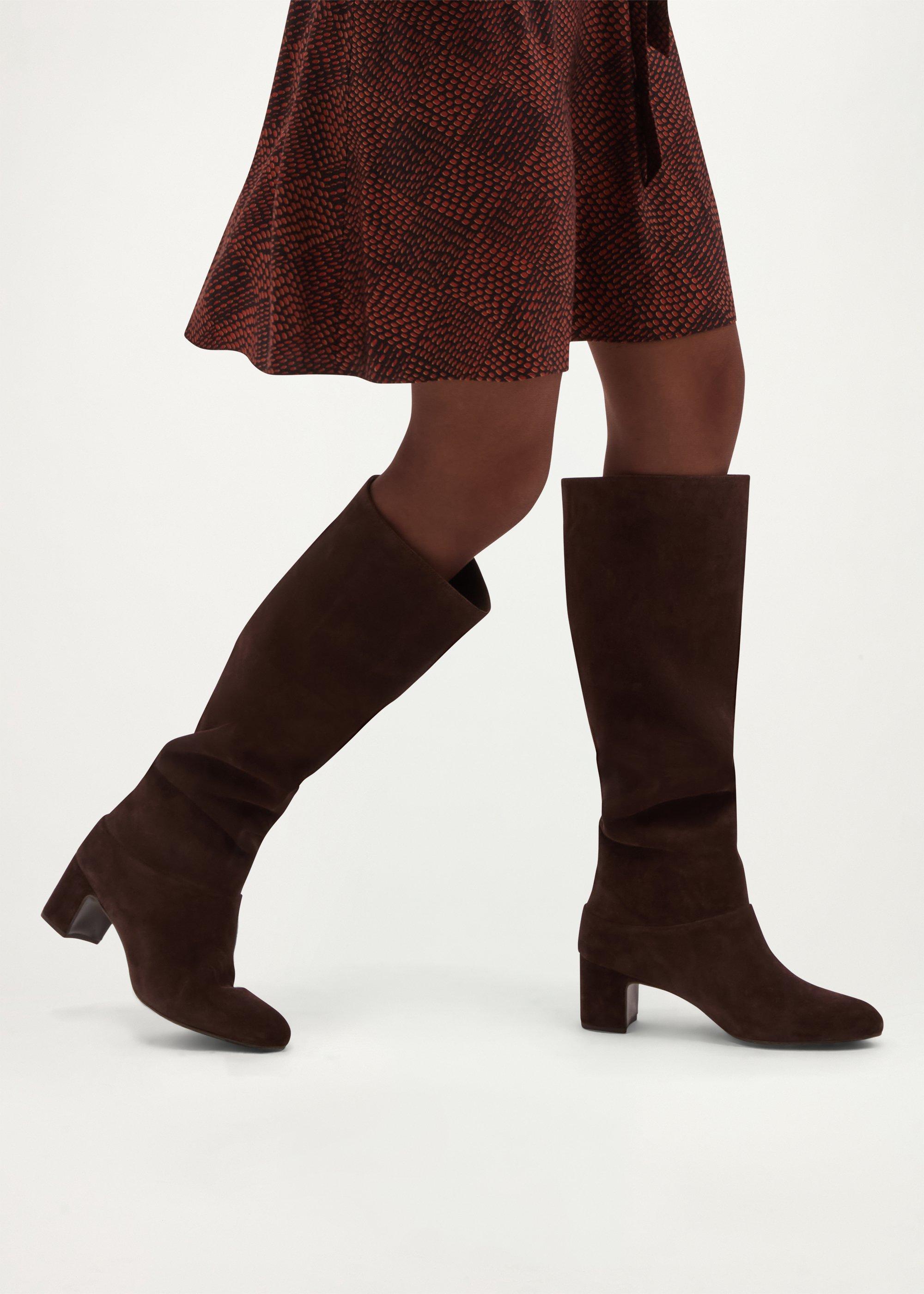Caroline Suede Knee Boots, Alder Brown, hi-res